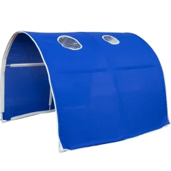 Hochbett mit Lattenrost 90x200 Spielbett Kinderbett Tunnel Vorhang blau Holz Kiefe...