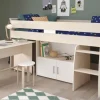 Hochbett Parisot Charly4 Akazie und weiß Bett 90x200 mit Schreibtisch und Stauraum