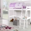 Hochbett Renate Buche Massiv Weiß lackiert mit Schreibtisch und Textilset