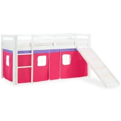 Hochbett 90x200 cm Stockbett Kinderbett Holz Kiefer Vorhang Turm Tunnel pink Rutsc