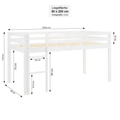 Hochbett 90x200 cm Stockbett Kinderbett Holz Kiefer Vorhang Turm Tunnel pink Rutsc