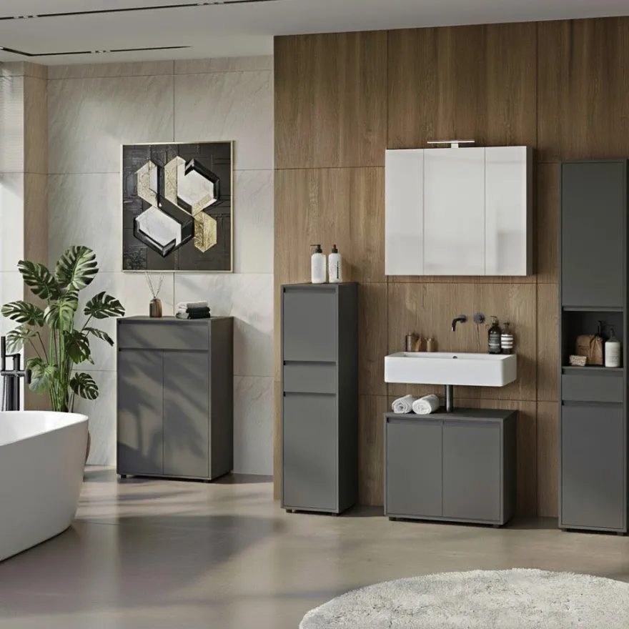 Hochschrank Hamburg mit Schublade und Türen, Soft-Close, matt, 33x181x34 cm