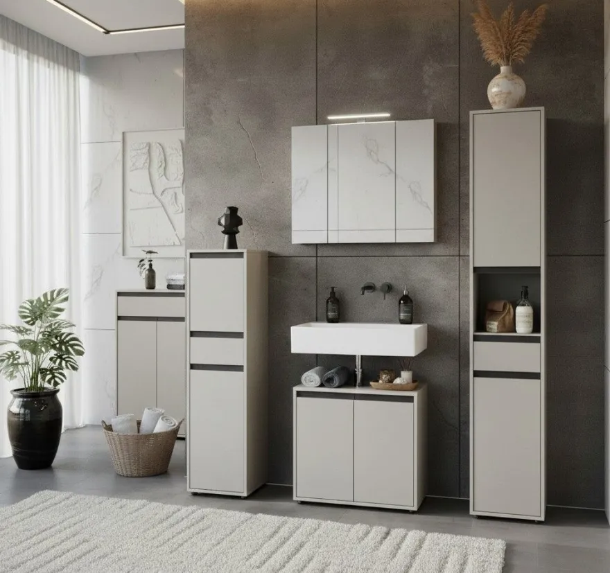 Hochschrank Hamburg mit Schublade und Türen, Soft-Close, matt, 33x181x34 cm
