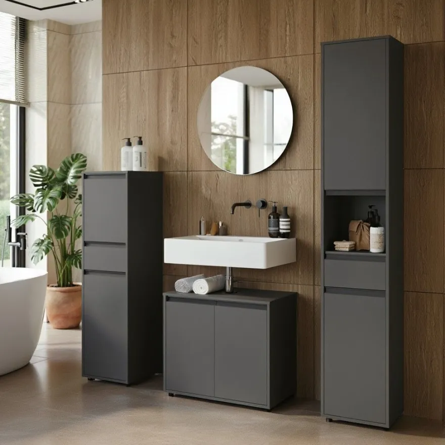 Hochschrank Hamburg mit Schublade und Türen, Soft-Close, matt, 33x181x34 cm