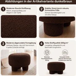 Hocker HWC-Q49, Sitzhocker Polsterhocker Pouf, Stoff/Textil Bouclé (200g/m²) 55cm