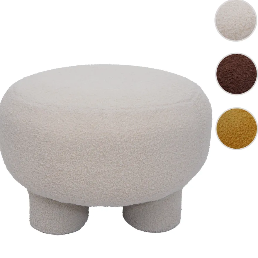 Hocker HWC-Q49, Sitzhocker Polsterhocker Pouf, Stoff/Textil Bouclé (200g/m²) 55cm