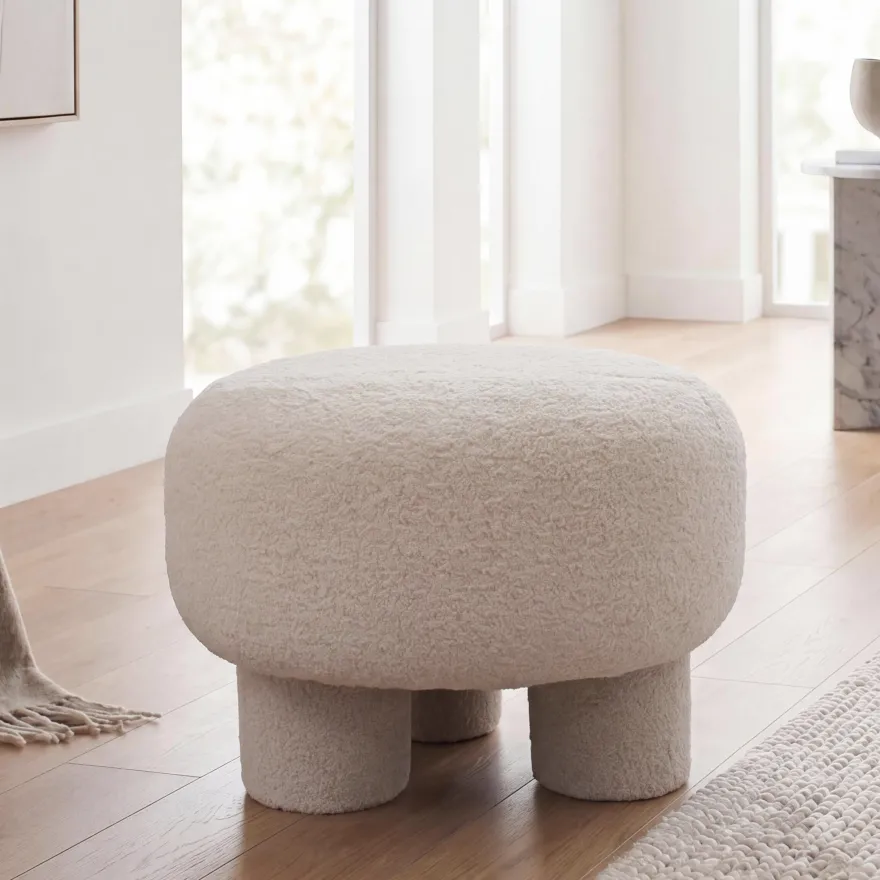 Hocker HWC-Q49, Sitzhocker Polsterhocker Pouf, Stoff/Textil Bouclé (200g/m²) 55cm