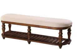 Hocker Polsterhocker Fuß Möbel Wohnen Sitzbänke Sitz Leder Beige Design Textil