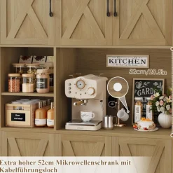 HOCSOK Küchenschrank Buffetschrank Sideboard mit Arbeitsplatte, 2 Glastüren und