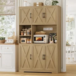 HOCSOK Küchenschrank Buffetschrank Sideboard mit Arbeitsplatte, 2 Glastüren und
