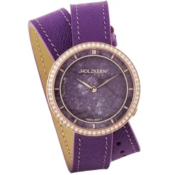 Holzkern Damenuhr Coralline Amethyst/Roségoldfarben mit 2 Bändern