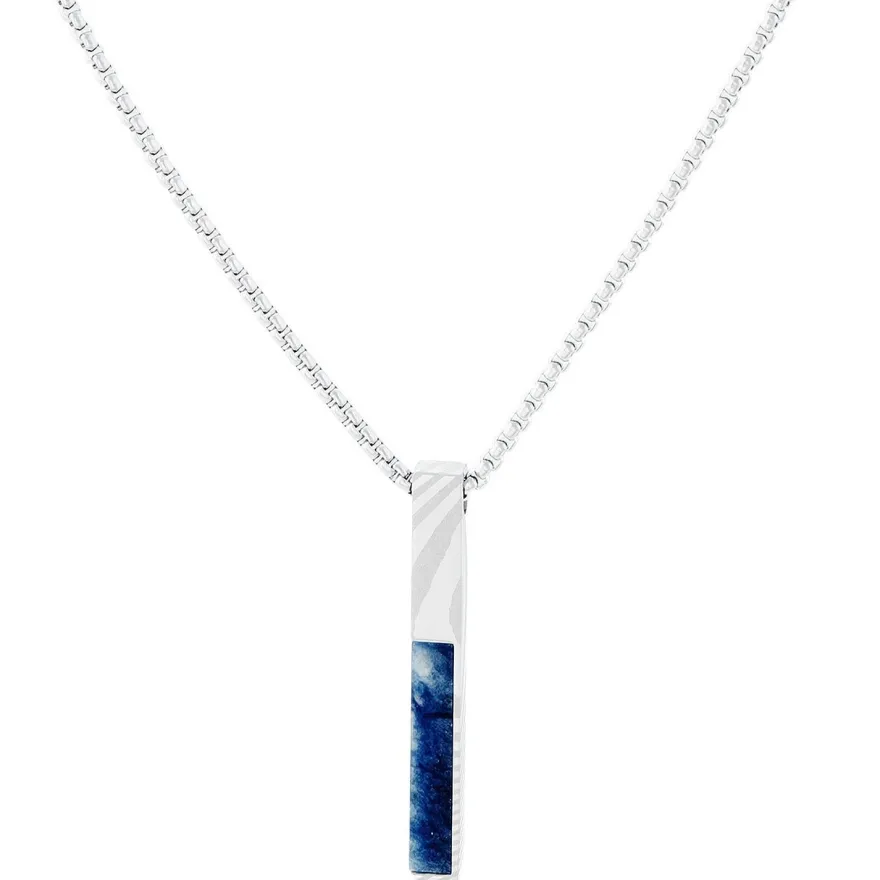 Holzkern Schmuck Herren-Halskette Edelstahl Campania Sodalith/Damast