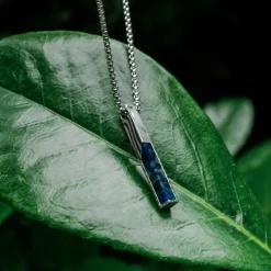 Holzkern Schmuck Herren-Halskette Edelstahl Campania Sodalith/Damast