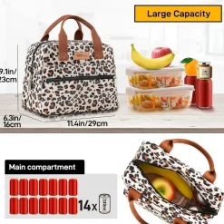 Homespon Isolierte Lunchtasche, Leopardenmuster, Wasserdicht, Große Kapazität
