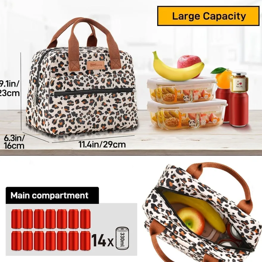 Homespon Isolierte Lunchtasche, Leopardenmuster, Wasserdicht, Große Kapazität