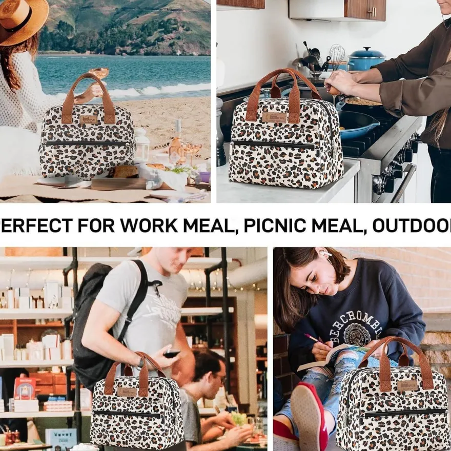 Homespon Isolierte Lunchtasche, Leopardenmuster, Wasserdicht, Große Kapazität