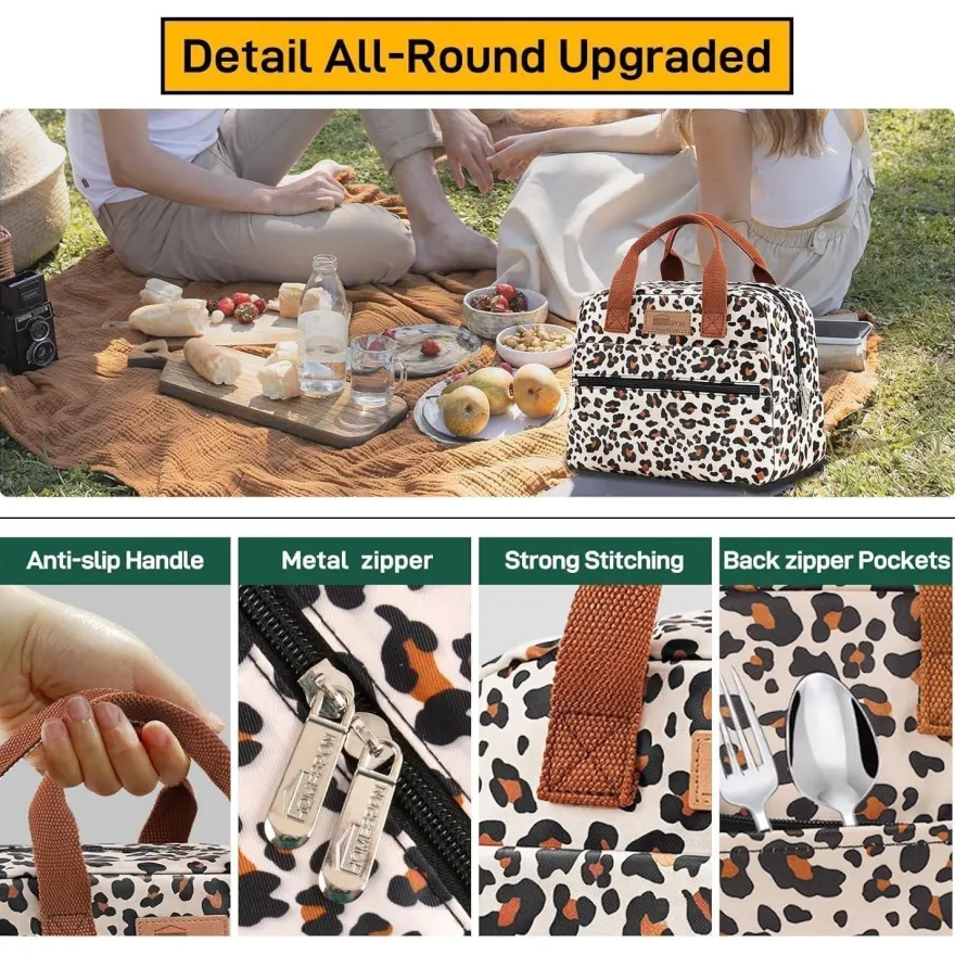 Homespon Isolierte Lunchtasche, Leopardenmuster, Wasserdicht, Große Kapazität