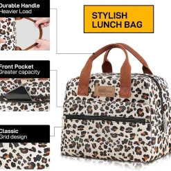 Homespon Isolierte Lunchtasche, Leopardenmuster, Wasserdicht, Große Kapazität