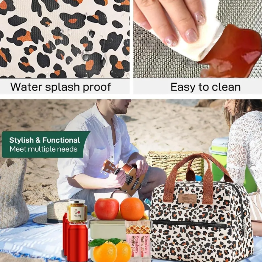 Homespon Isolierte Lunchtasche, Leopardenmuster, Wasserdicht, Große Kapazität