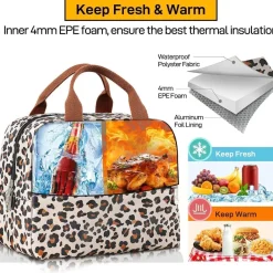 Homespon Isolierte Lunchtasche, Leopardenmuster, Wasserdicht, Große Kapazität