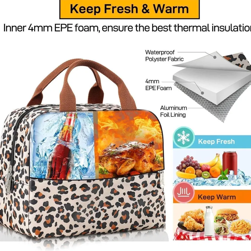 Homespon Isolierte Lunchtasche, Leopardenmuster, Wasserdicht, Große Kapazität
