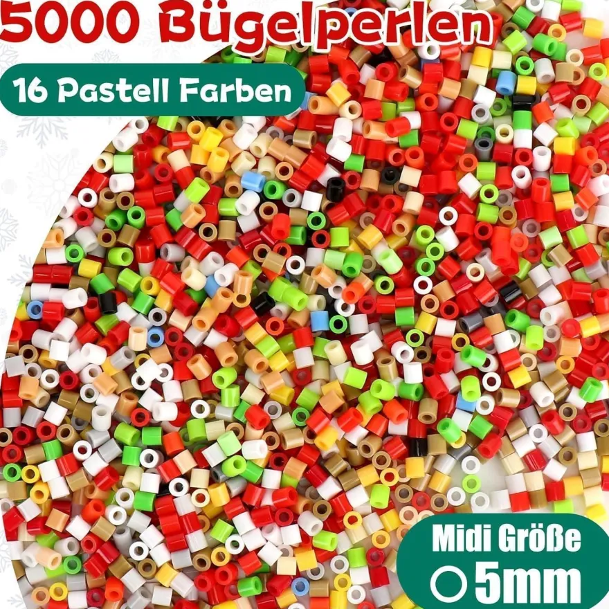 Homgaty 5000 Stück Bügelperlen Weihnachten 5mm mit Steckplatte und Zubehör für