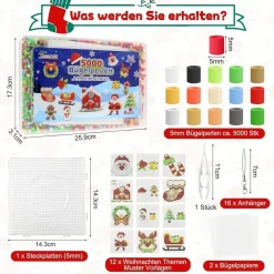 Homgaty 5000 Stück Bügelperlen Weihnachten 5mm mit Steckplatte und Zubehör für
