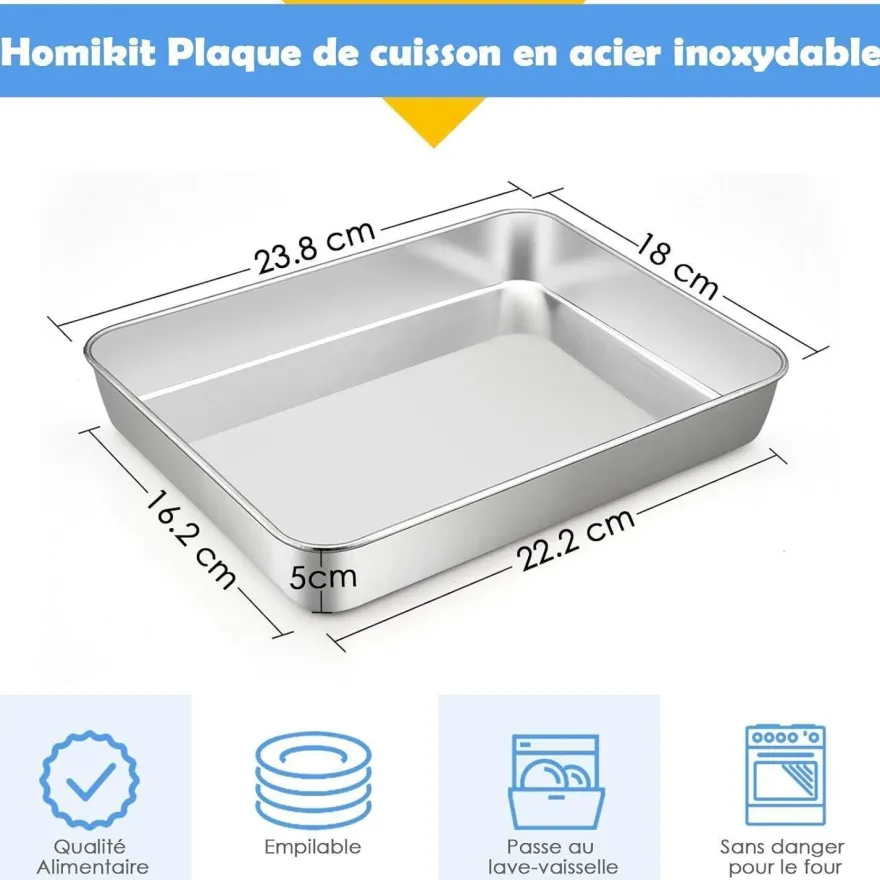 Homikit Edelstahl Backblech Klein Rechteckig 23,8 x 18 x 5 cm