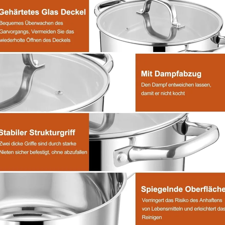 Homikit Kochtopf 7,6L aus Edelstahl, Induktionstauglich, 26cm Durchmesser, mit