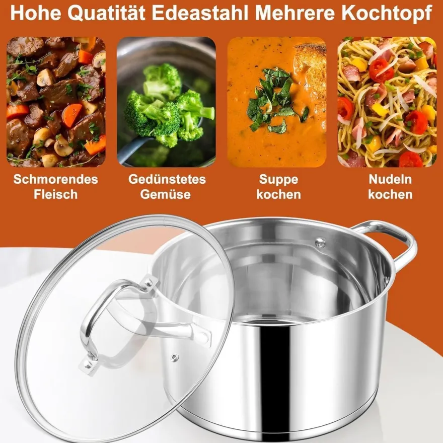Homikit Kochtopf 7,6L aus Edelstahl, Induktionstauglich, 26cm Durchmesser, mit