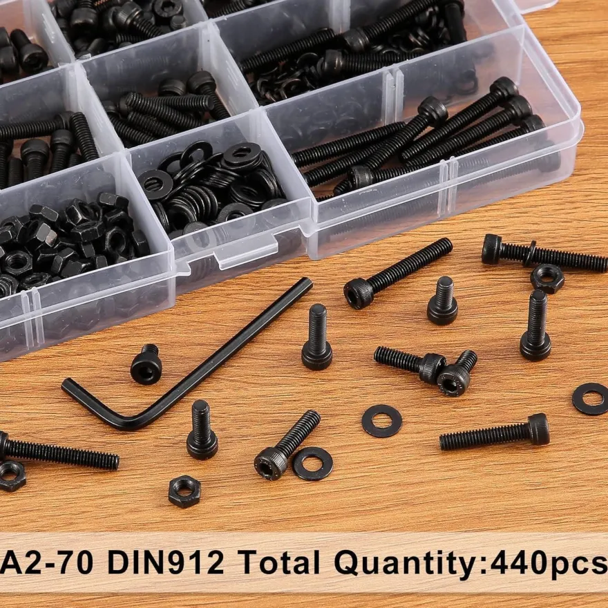 HonQiShiMY 540M4 Schrauben-Set M4 Sechskant, Schwarz Vernickelt, 540 Teile