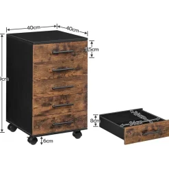 HOOBRO Aktenschrank Rollcontainer 5 Schubladen Holz Büroschrank Rustikal