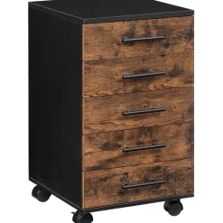 HOOBRO Aktenschrank Rollcontainer 5 Schubladen Holz Büroschrank Rustikal