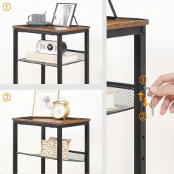 HOOBRO Beistelltisch Telefontisch Gitterablagen 38x28x74cm Industrie-Design