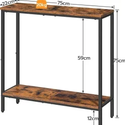 HOOBRO Schmaler Konsolentisch mit Ablage 75x22x75cm Beistelltisch