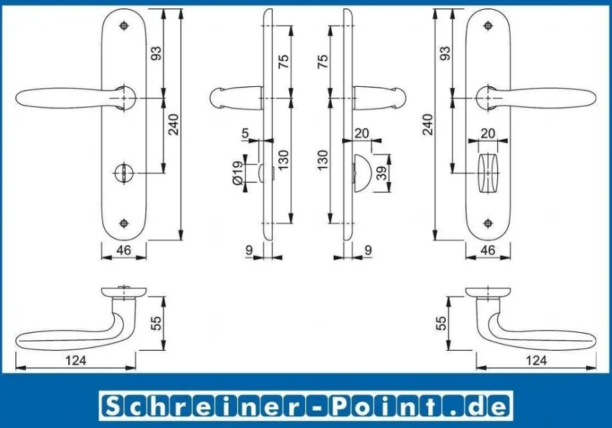 Hoppe Verona Aluminium Alu F9 Stahlfarben Langschild 1510/273P Bad / WC Garnitur