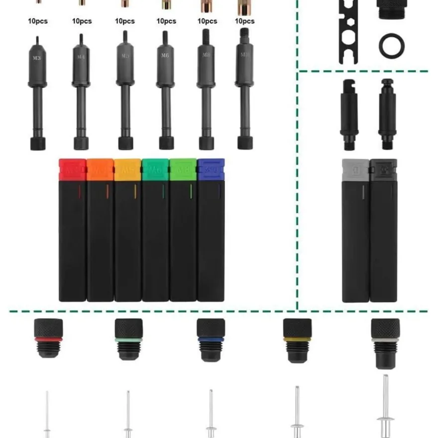 Hoteche Nietmutternzange Set M3-M10 & 2,4-6,4mm Niete mit Aufspreizer und