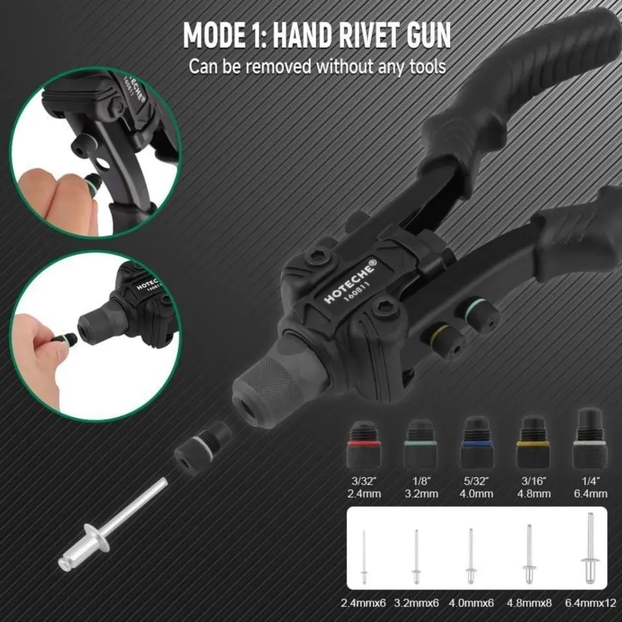 Hoteche Nietmutternzange Set M3-M10 & 2,4-6,4mm Niete mit Aufspreizer und