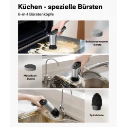 HOTO Akku Elektrische Reinigungsbürste mit 6 Bürstenköpfen, IPX7 Wasserdicht