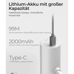 HOTO Akku Heißklebepistole, kabellos mit USB-C, 30s Schnellaufheizung, inkl. 10