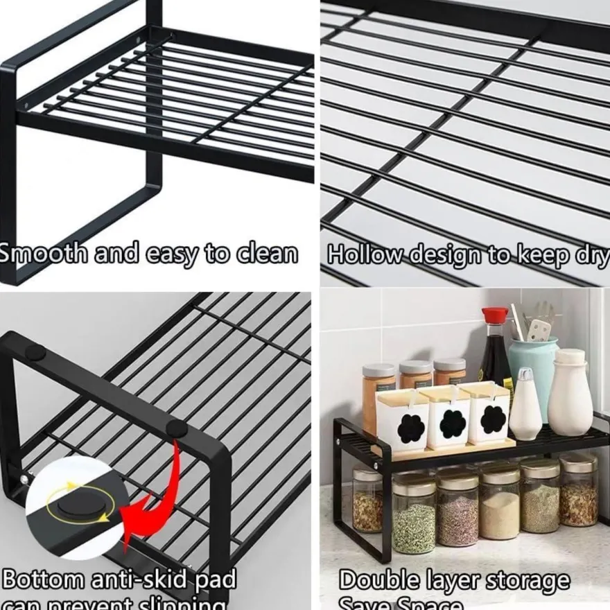HQahnekme Küchenschrank Organizer Regaleinsatz mit Anti-Rutsch Matte, Schwarz