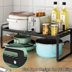 HQahnekme Küchenschrank Organizer Regaleinsatz mit Anti-Rutsch Matte, Schwarz