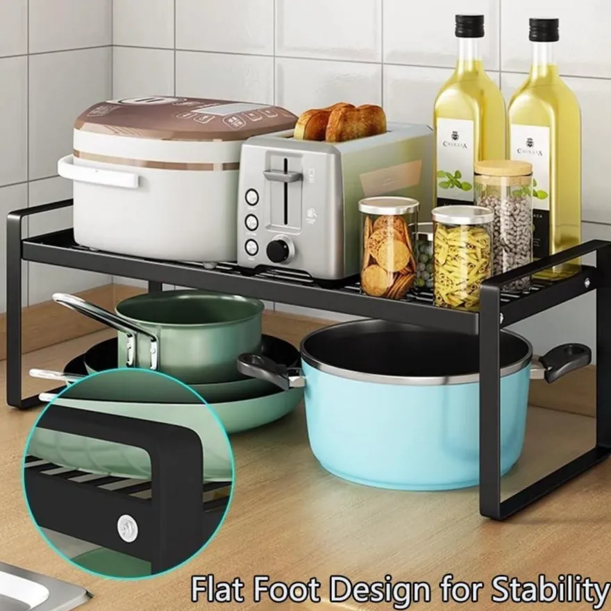 HQahnekme Küchenschrank Organizer Regaleinsatz mit Anti-Rutsch Matte, Schwarz