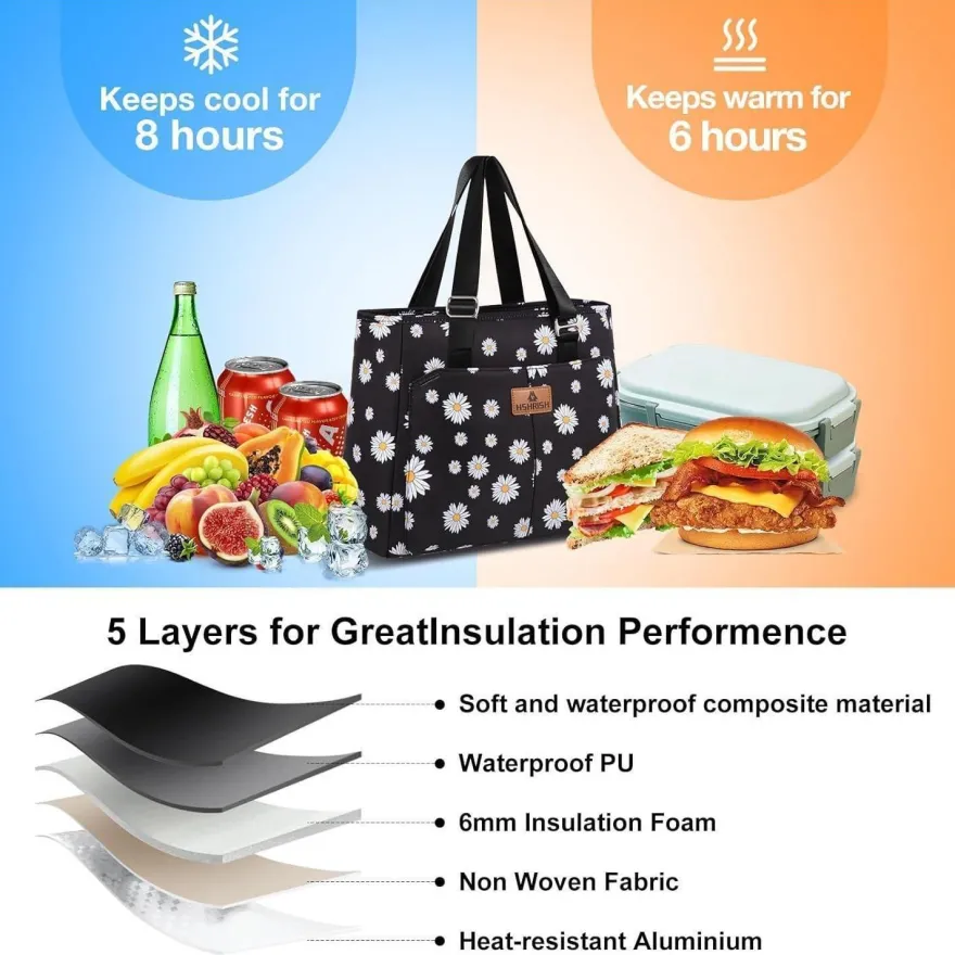 Hshrish Lunchtasche Damen 12L, wasserdicht & auslaufsicher, isoliert, ideal für