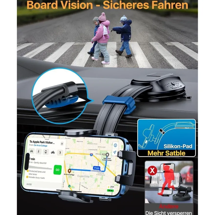 HTU Kfz Handyhalterung Auto mit Saugnapf & Lüftung, biegsamer Arm, 360°