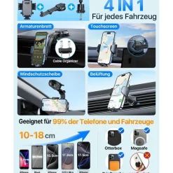 HTU Kfz Handyhalterung Auto mit Saugnapf & Lüftung, biegsamer Arm, 360°