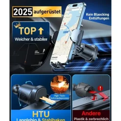 HTU Kfz Handyhalterung Auto mit Saugnapf & Lüftung, biegsamer Arm, 360°