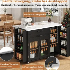 Huayz Kücheninsel mit Arbeitsplatte, freistehender Küchenwagen mit 5 Rädern