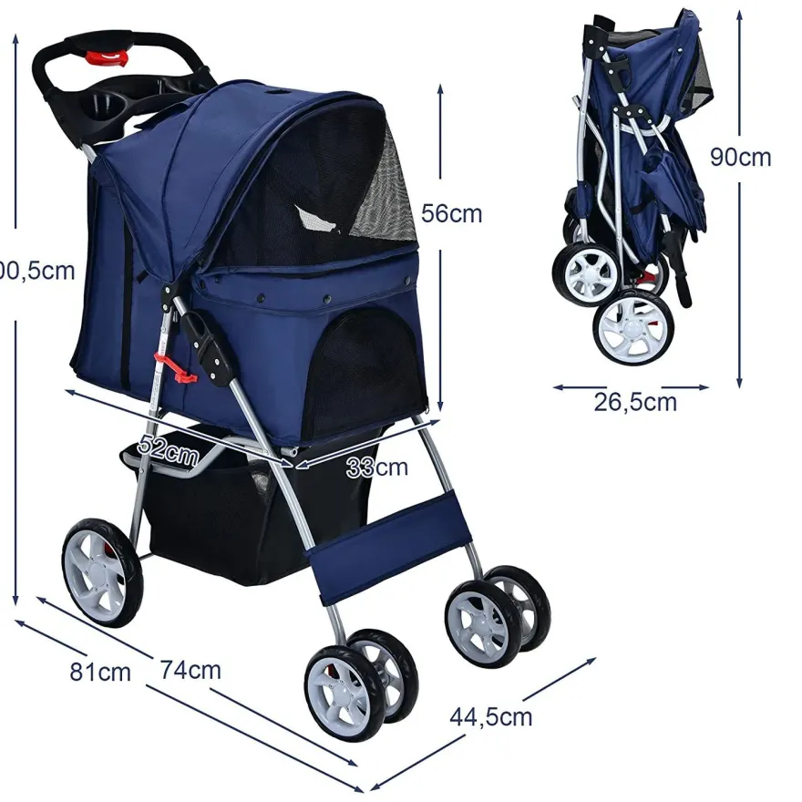 Hundewagen Haustiere Buggy bis 15kg, Hundebuggy mit Netzfenstern Getränkehalter