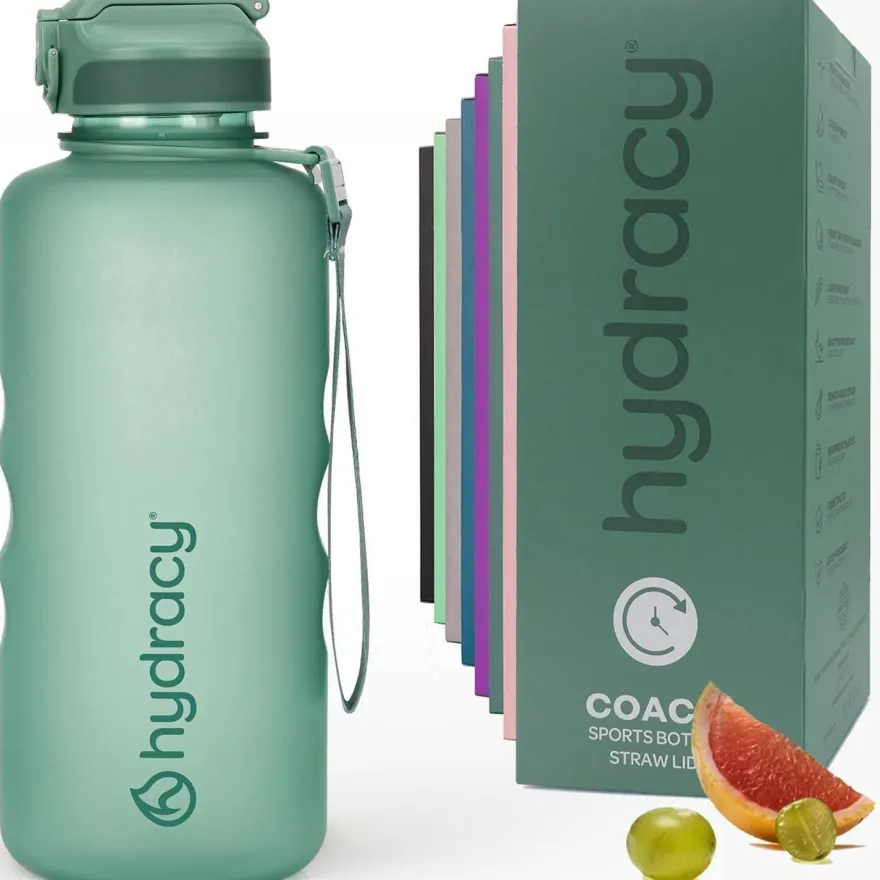 Hydracy Trinkflasche 2L mit Strohhalm und Zeitmarkierung - BPA-frei